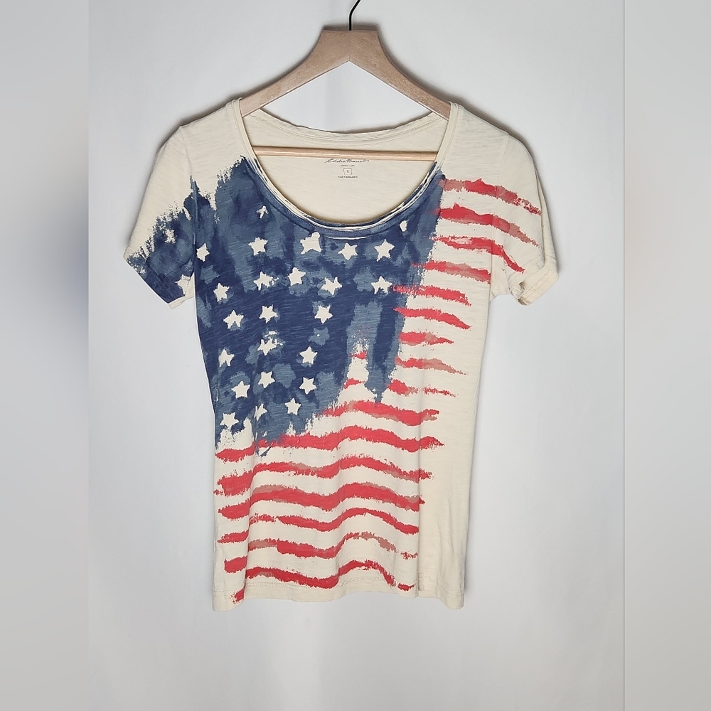 Womens Eddie Bauer Red and Blue Stars & Stripes American Flag Tee Small